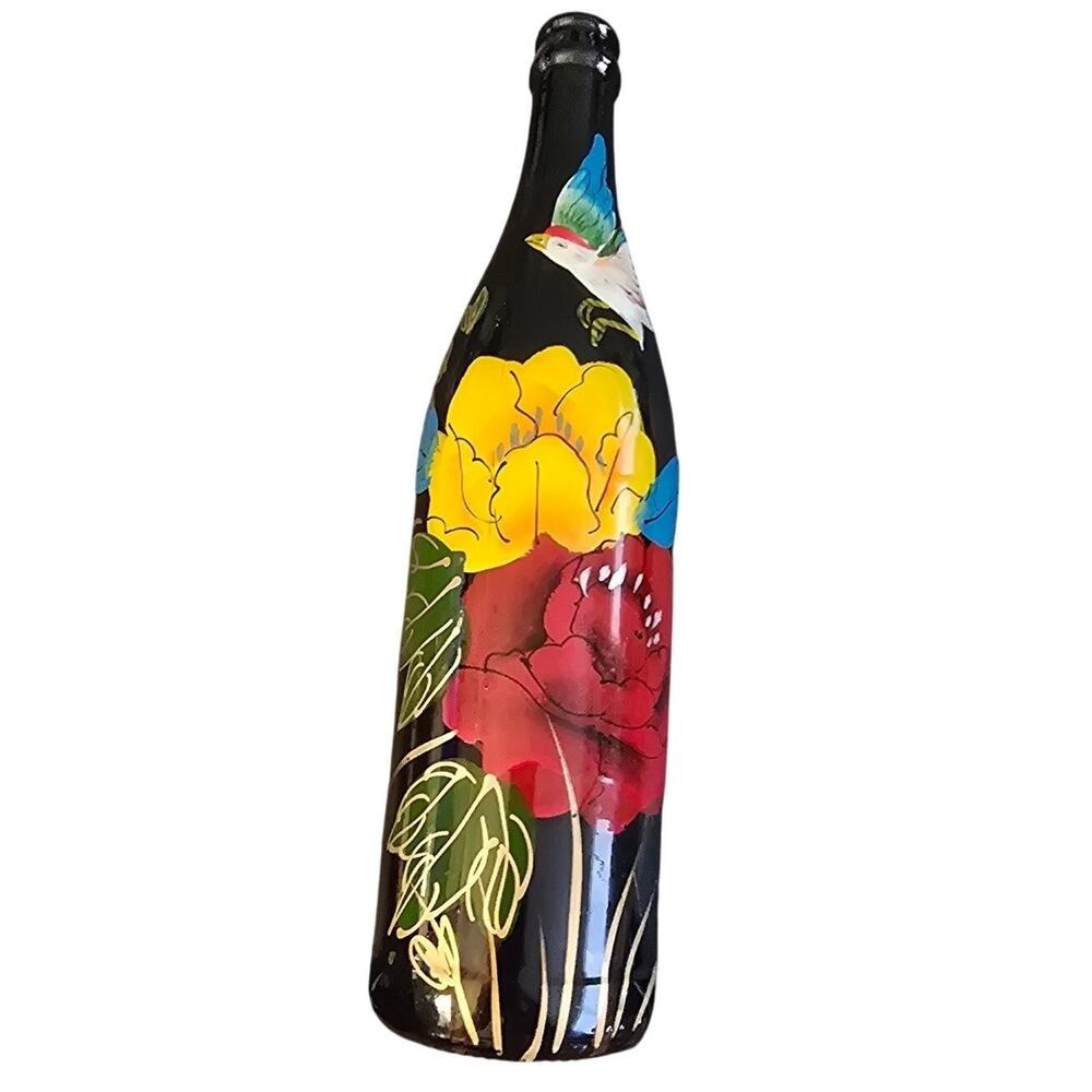 HAND-PAINTED empty Wine Glass Beautiful Unknown Artist